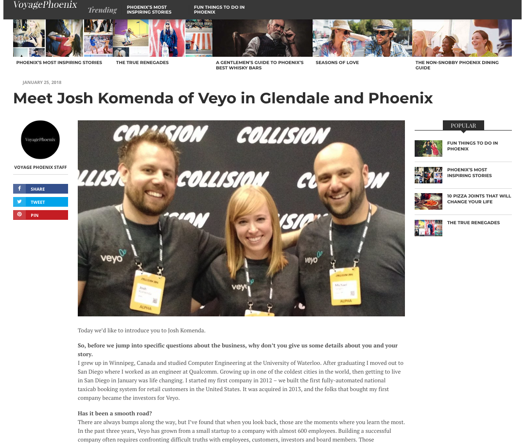 Josh Komenda of Veyo in Voyage Phoenix Magazine